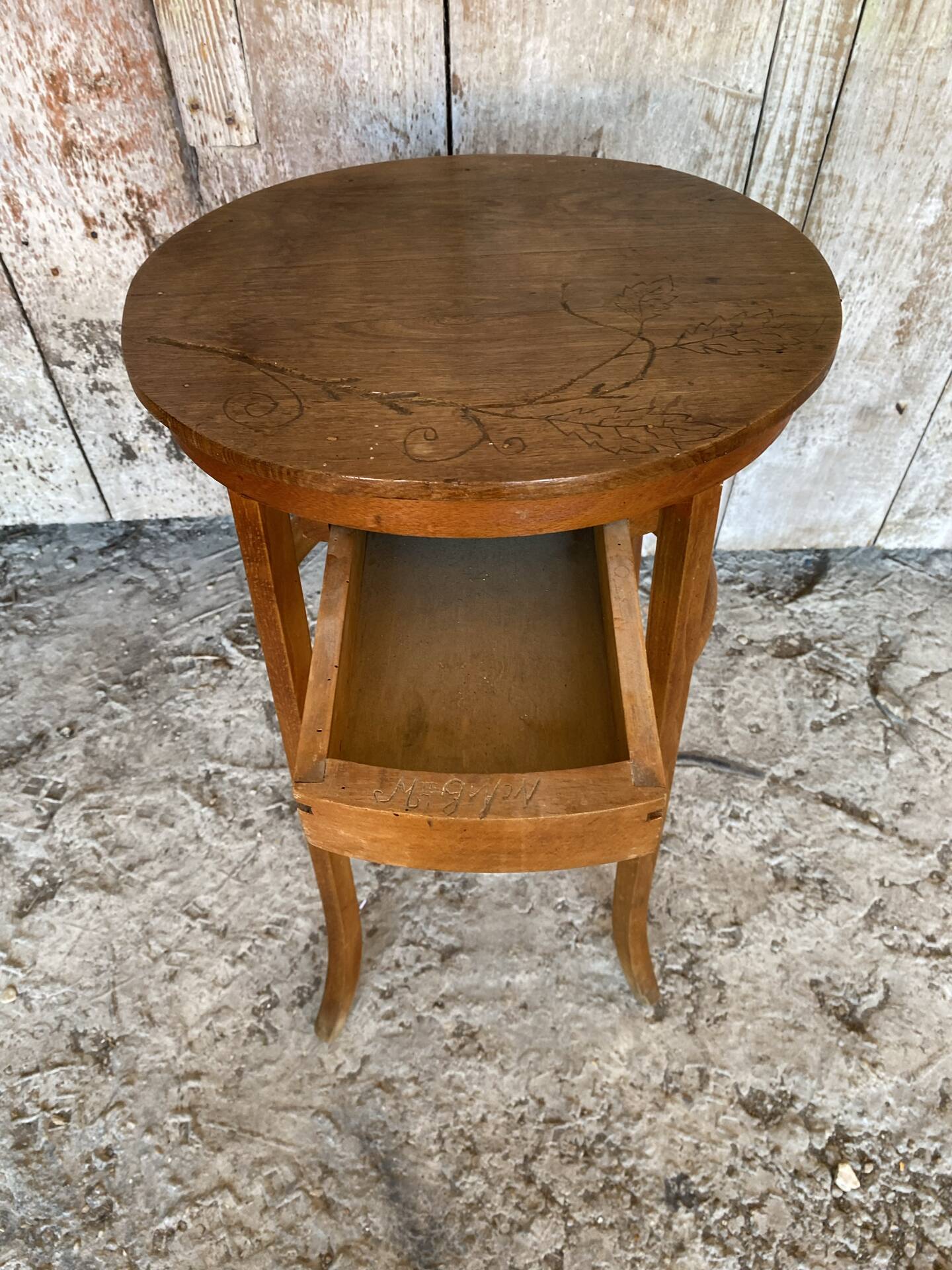 Antique Bedside Table Curved Wood THONET Style + Carved Drawer Wine