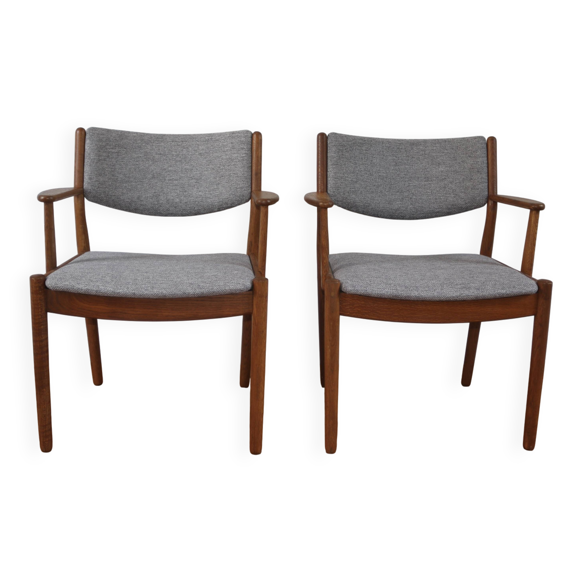 Pair of vintage Scandinavian Poul Volther J72 oak armchairs, 1960s