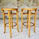 Paire de tabourets de bar vintage , bois cintré et cannage