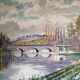 Huile sur panneau l'eau coule sous les ponts
