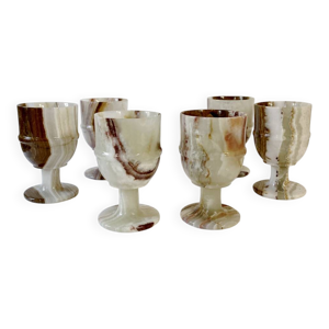6 verres à pied en albâtre