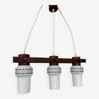 Danish teak and glass 3-light pendant light