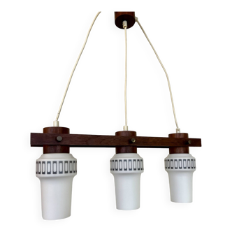 Danish teak and glass 3-light pendant light