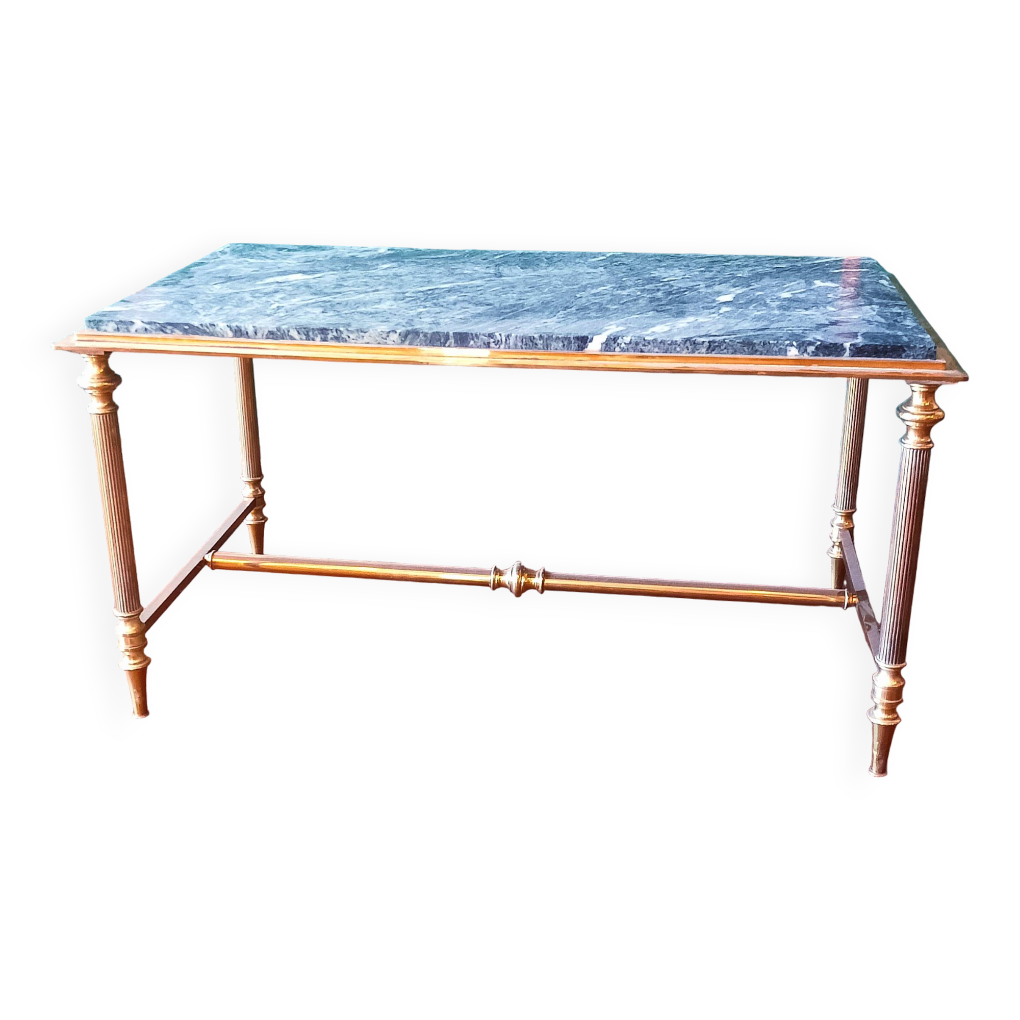 Solid brass and green marble coffee table