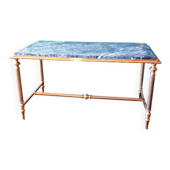 Table basse laiton massif et marbre vert