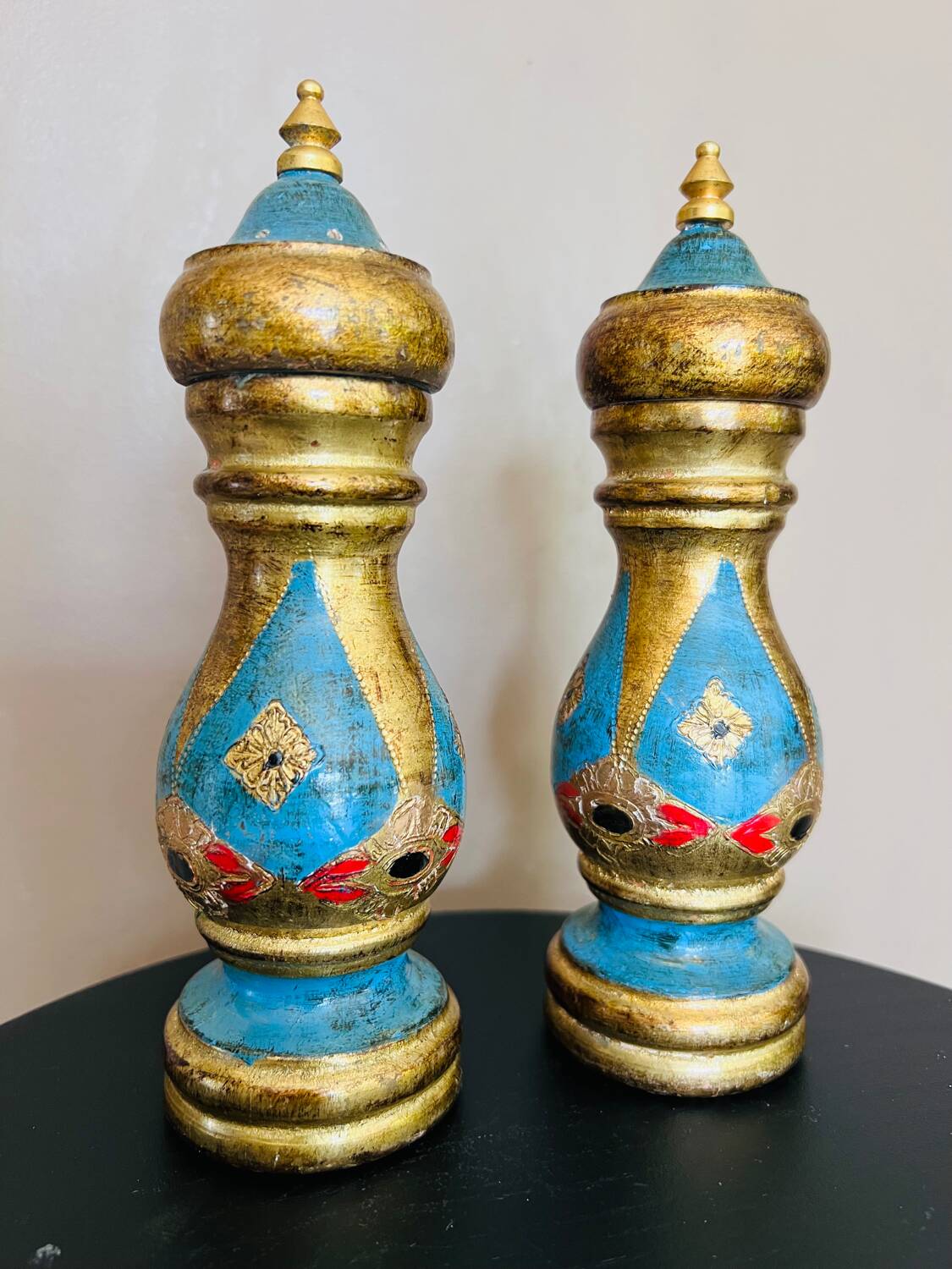 Vintage Italian Salt and Pepper Shakers - Hand Painted Wood