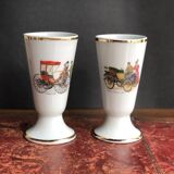 Paire de mazagrans en porcelaine de Limoges décor voitures anciennes