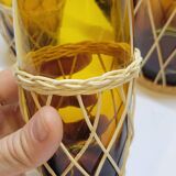 Vintage orangeade service in amber blown glass and wicker