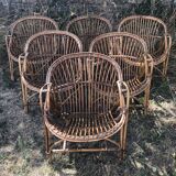 Rattan armchairs bamboo wicker vintage 60s