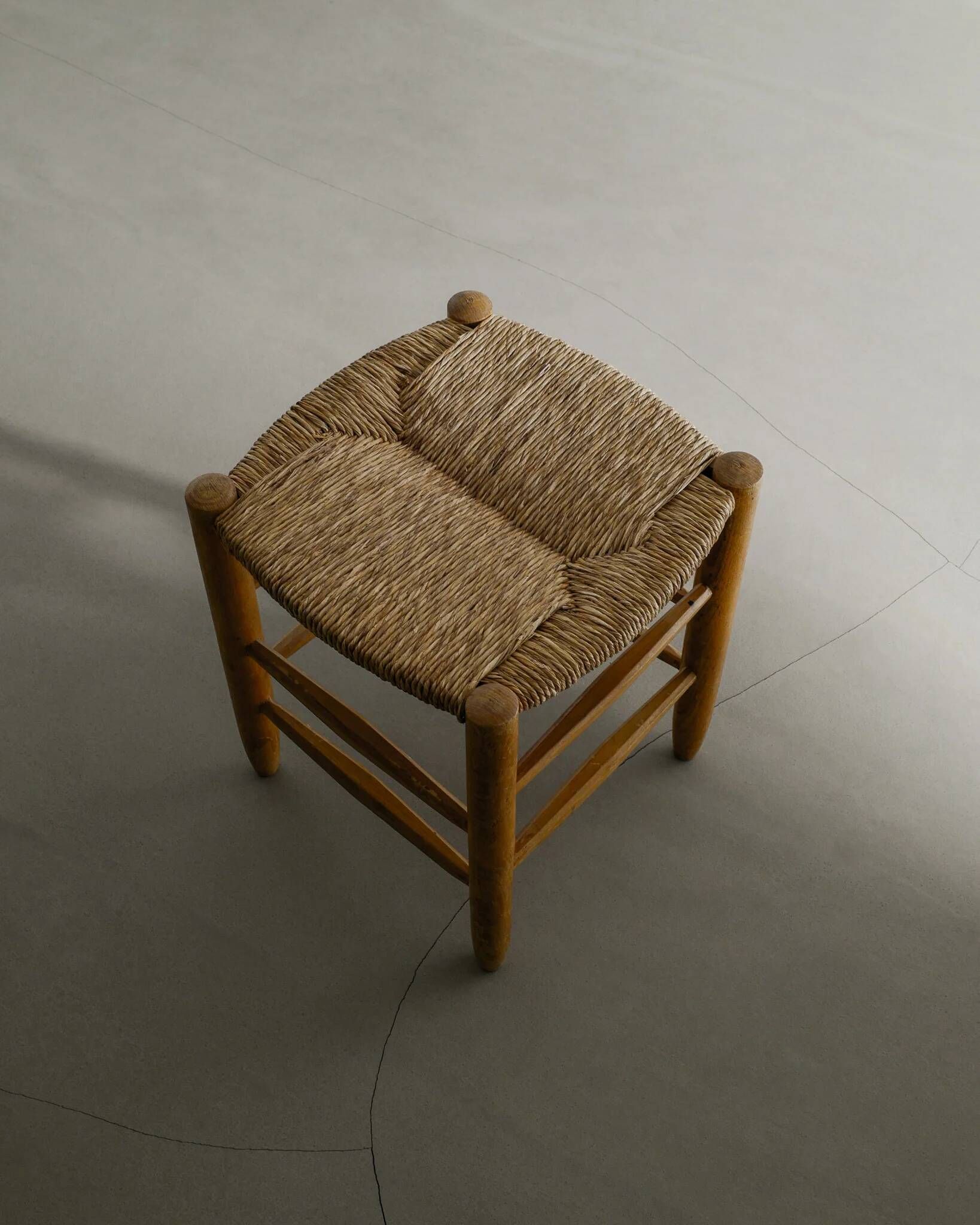 French Mid Century "N17" Wooden Rattan Straw by Charlotte Perriand, 1950s