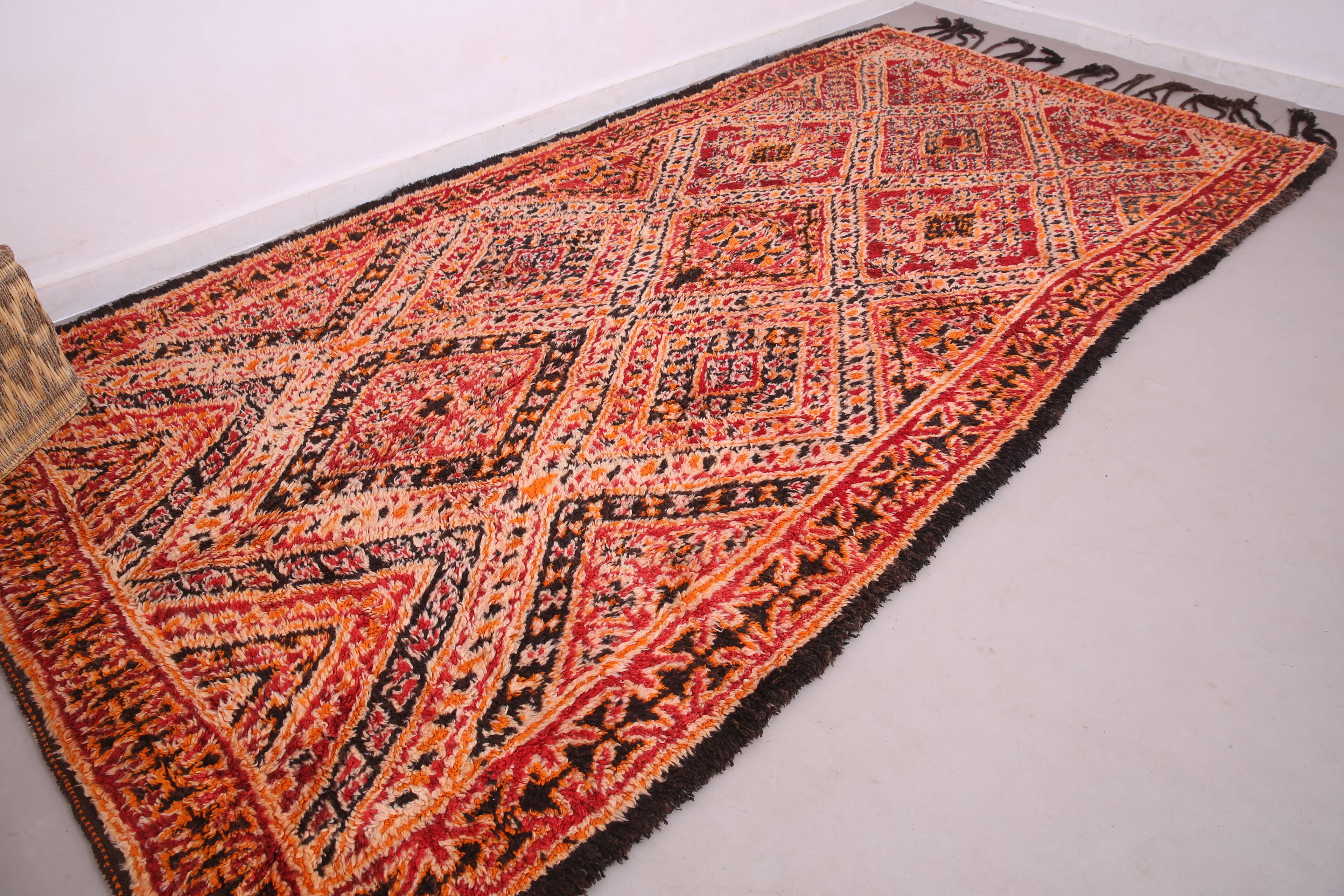 Grand tapis marocain fait main vintage 204 x 427 cm - Tapis en laine berbère rare