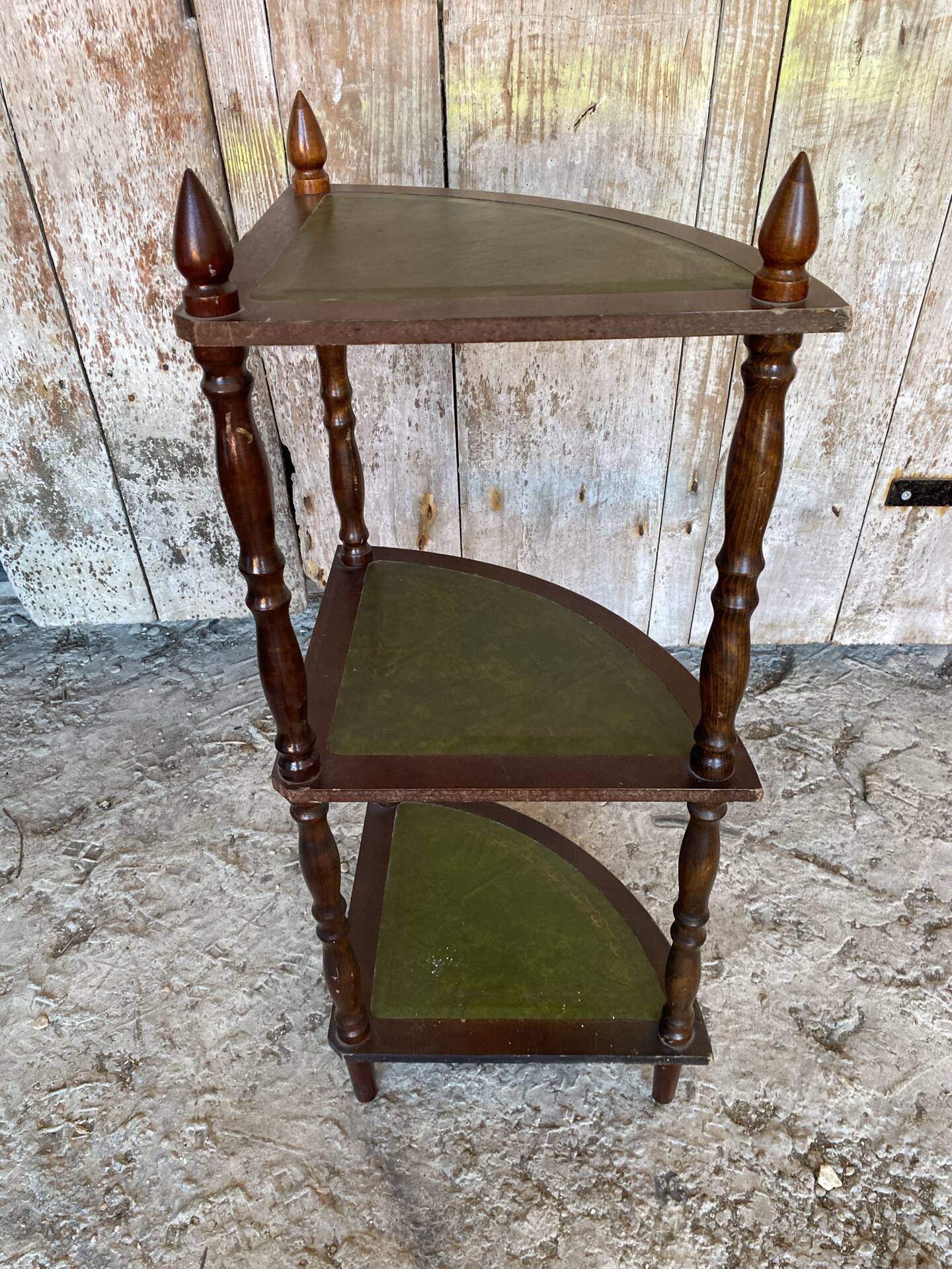 Étagère Meuble D’Angle Ancien Bois + Tablette Verte Vintage