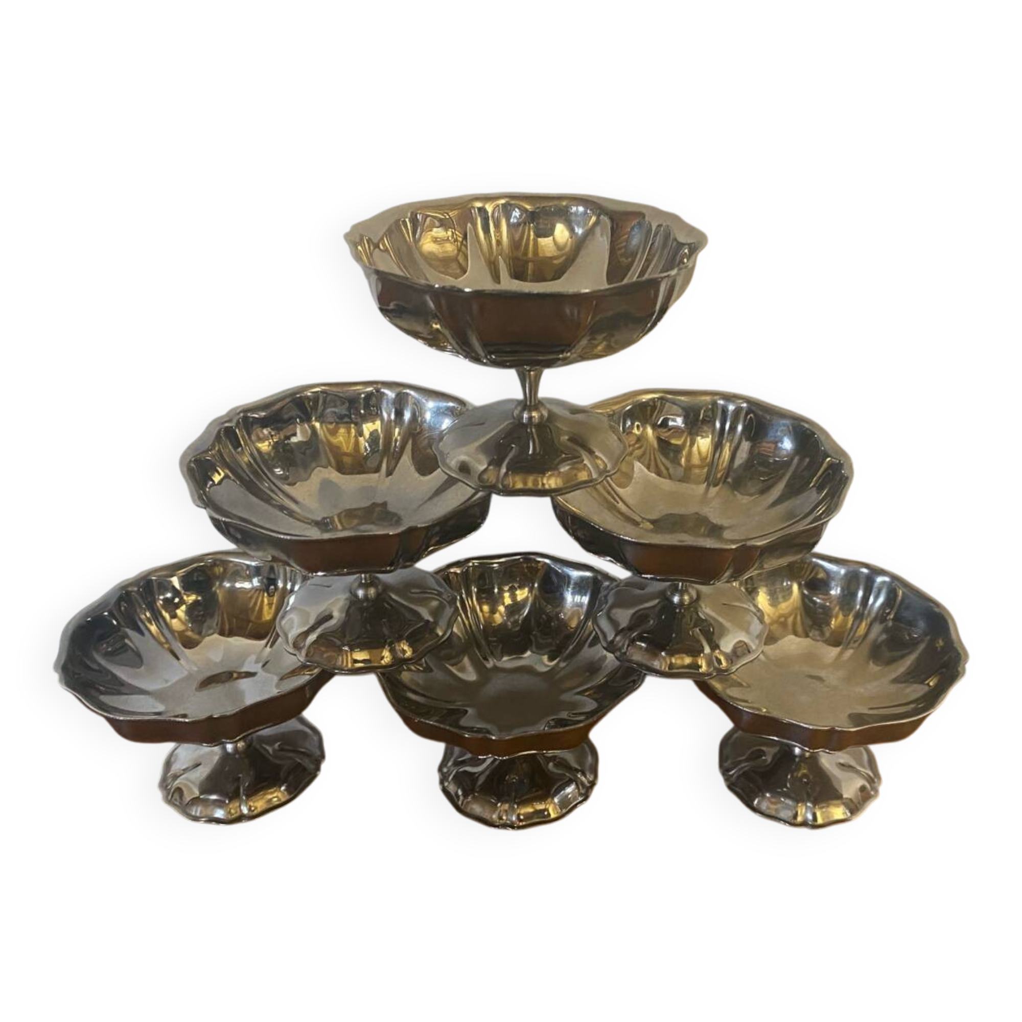 Set of 6 stainless steel ice cream bowls, made in france, vintage