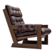 1970s, Scandinavian highback armchair, brown furniture leather, dark beech.
