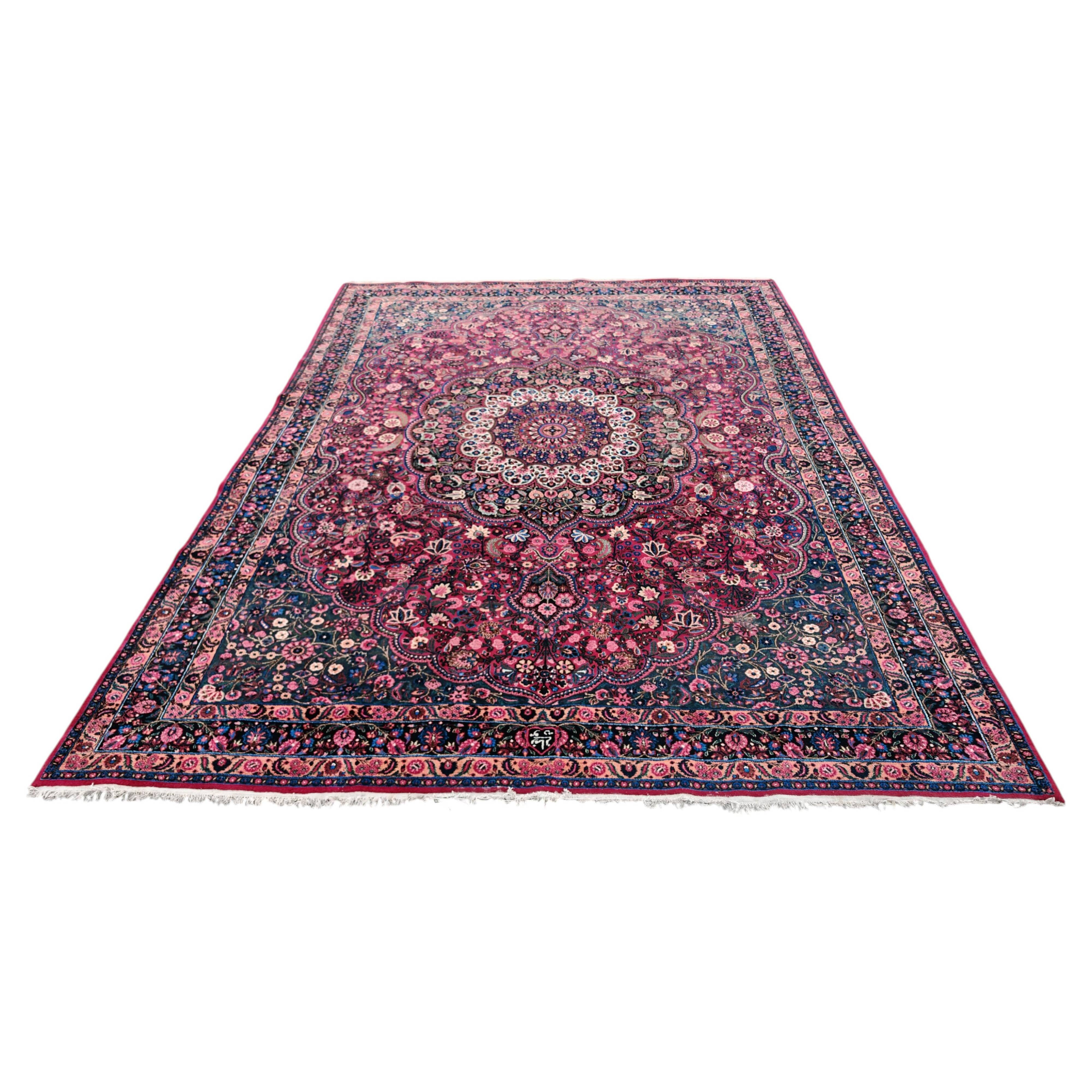 XXL hand-knotted Persian Mashad Moud carpet in wool, 1930s