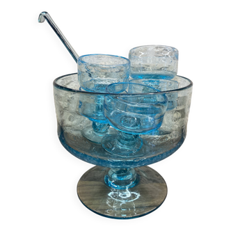 Blown glass sangria set – Bubbled turquoise blue
