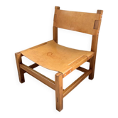 Fauteuil orme et cuir Maison Regain
