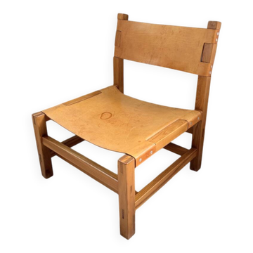 Fauteuil orme et cuir Maison Regain