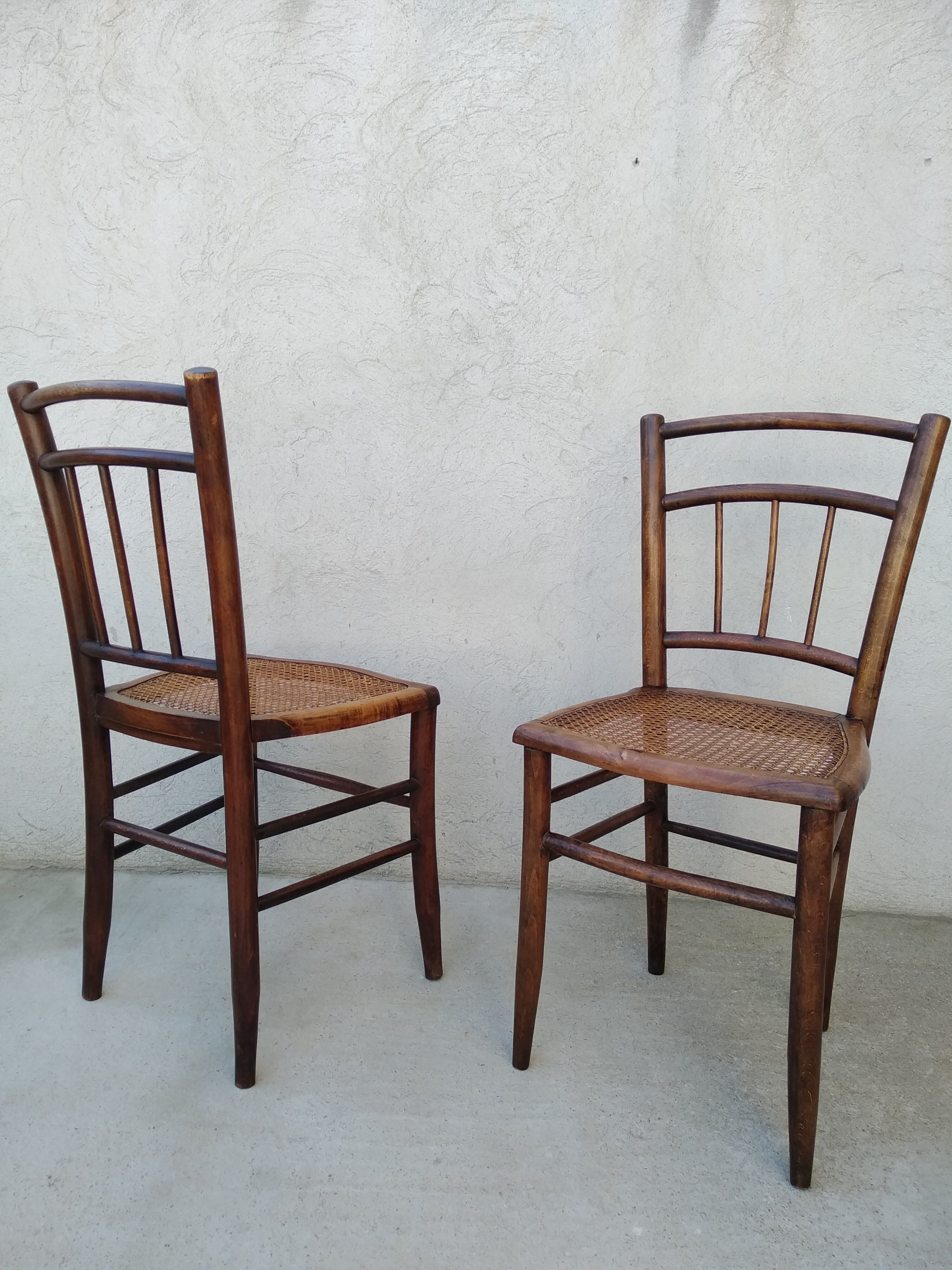 Set of 4 antique bistro chairs canned seats