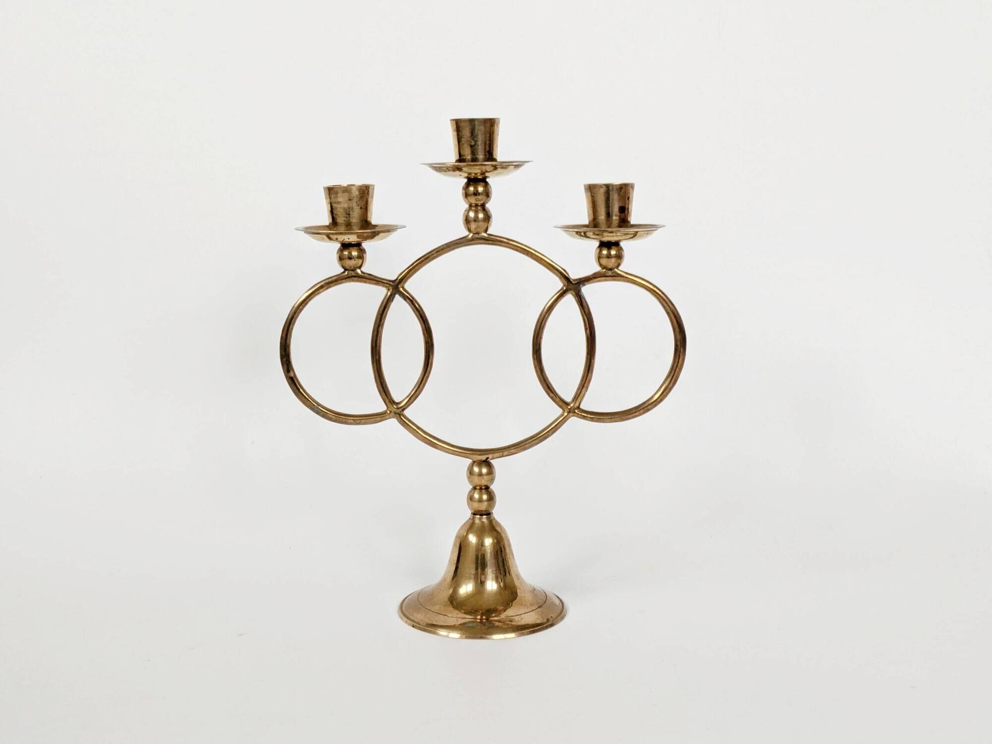 Vintage brass floor chandelier, 3-branch candle holders