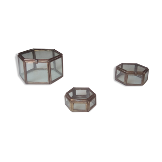 Jewelry box showcase trundle glass and brass 50s/60s