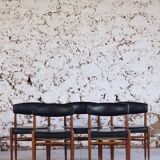 Set of 5 Scandinavian chairs in teak and faux leather, 1960.