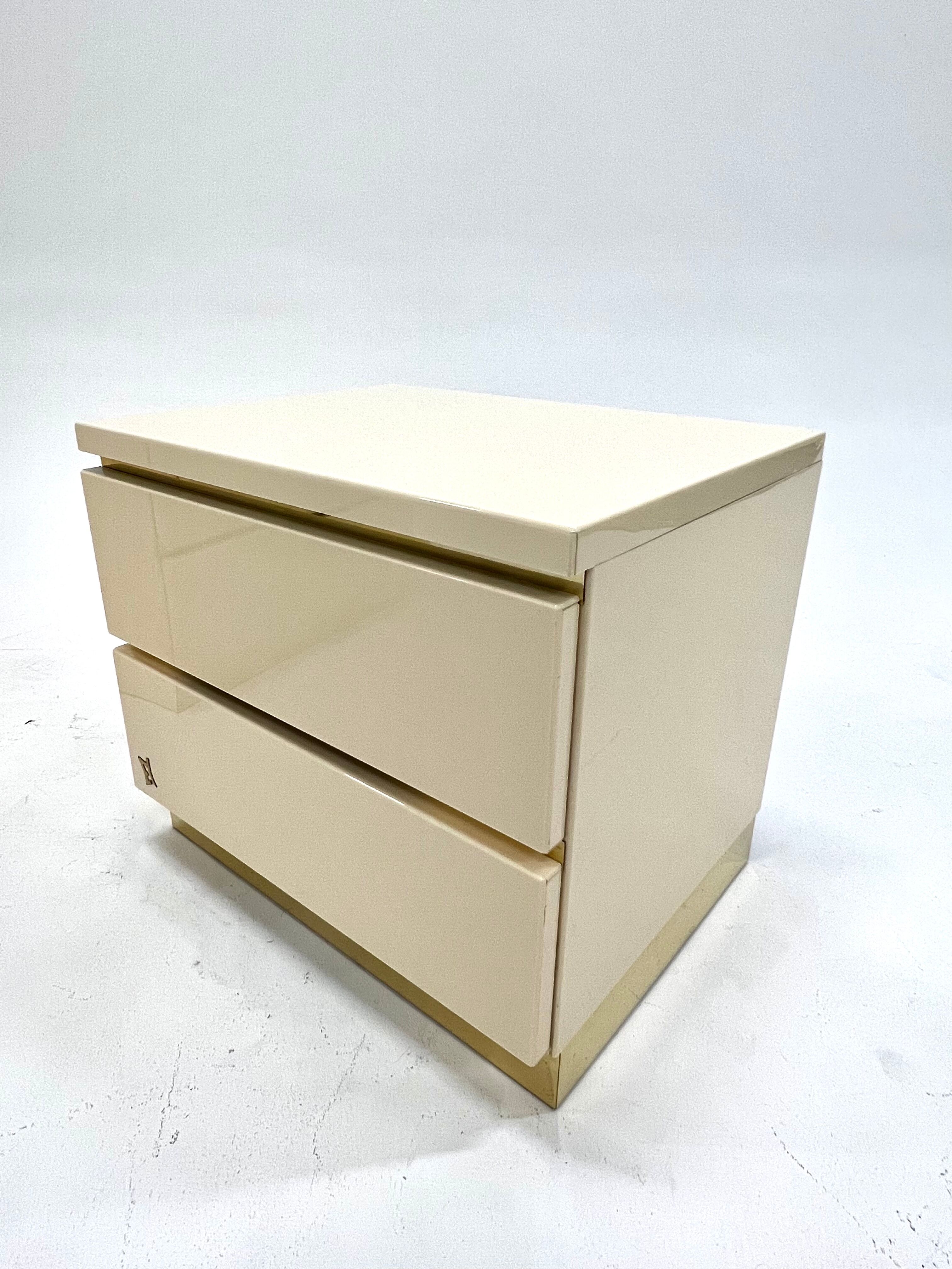 Pair of lacquer and brass bedside tables Éric Maville 1970