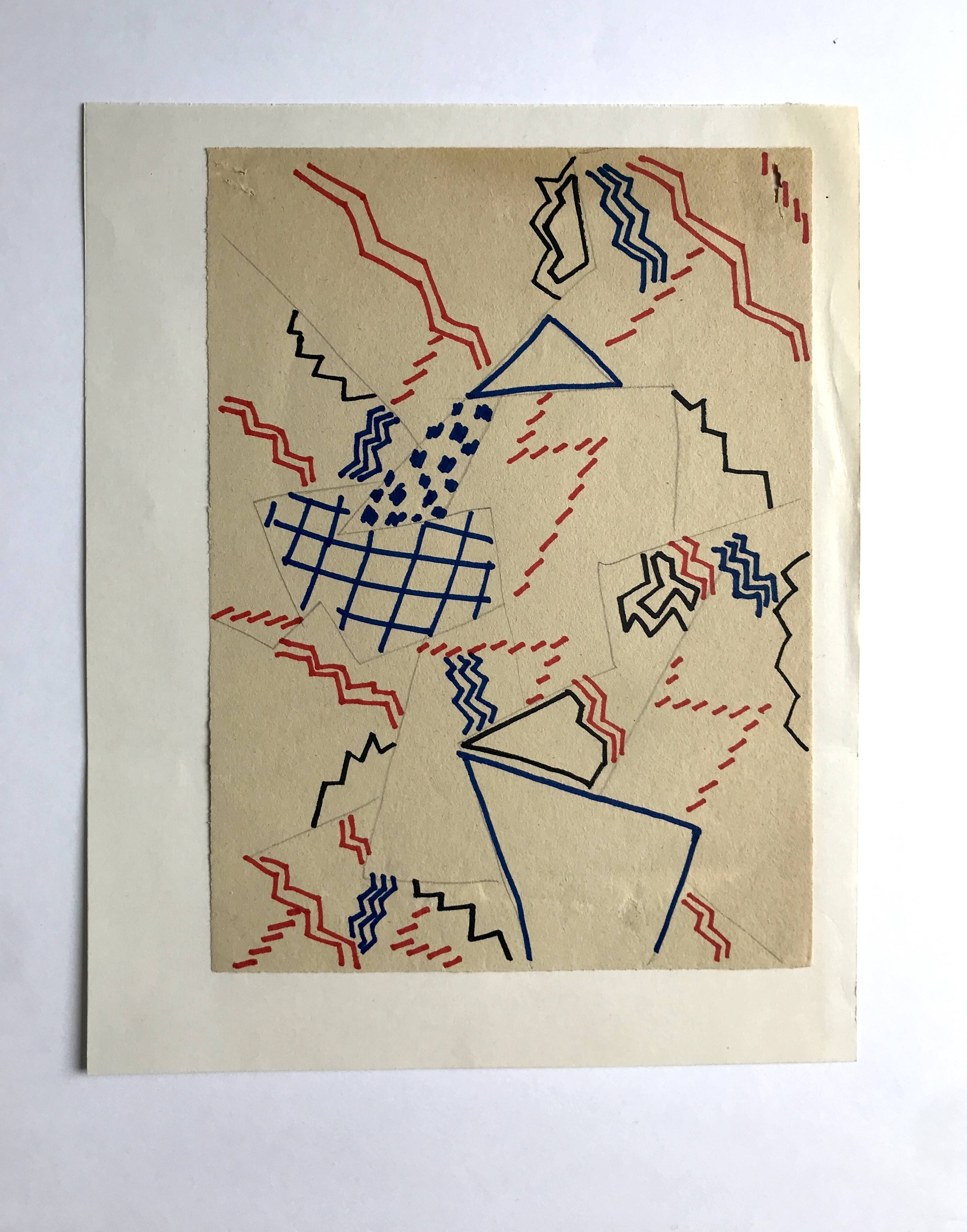 Elie dayan, untitled (abstract composition 3). felt pen on paper.