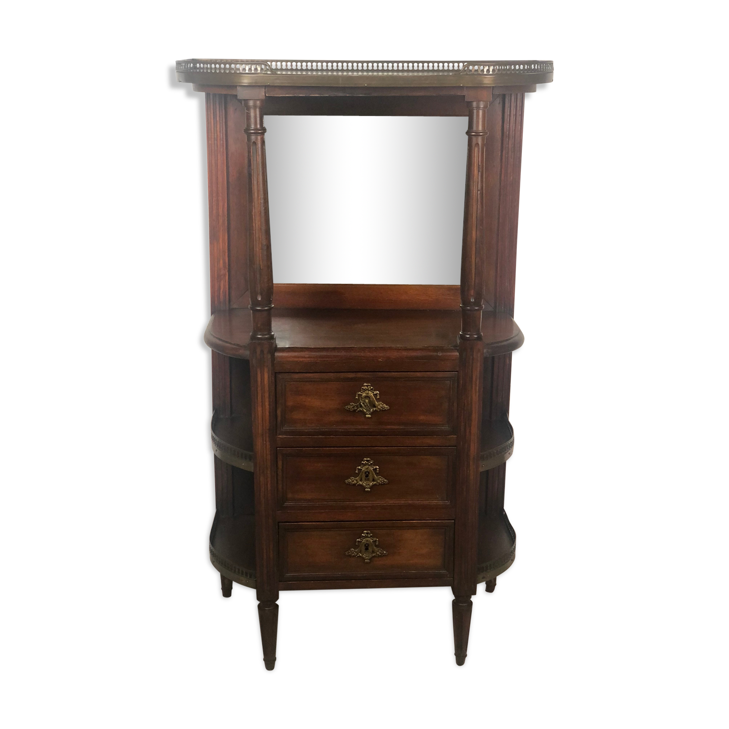 Louis XV-style extra furniture, marble top and 1920s brass gallery