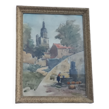 Watercolor painting country village