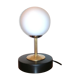 Lampe à poser bois, laiton et globe verre blanc dépoli, 1960