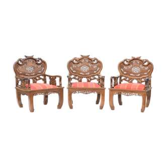 Suite of 3 Chinese armchairs
