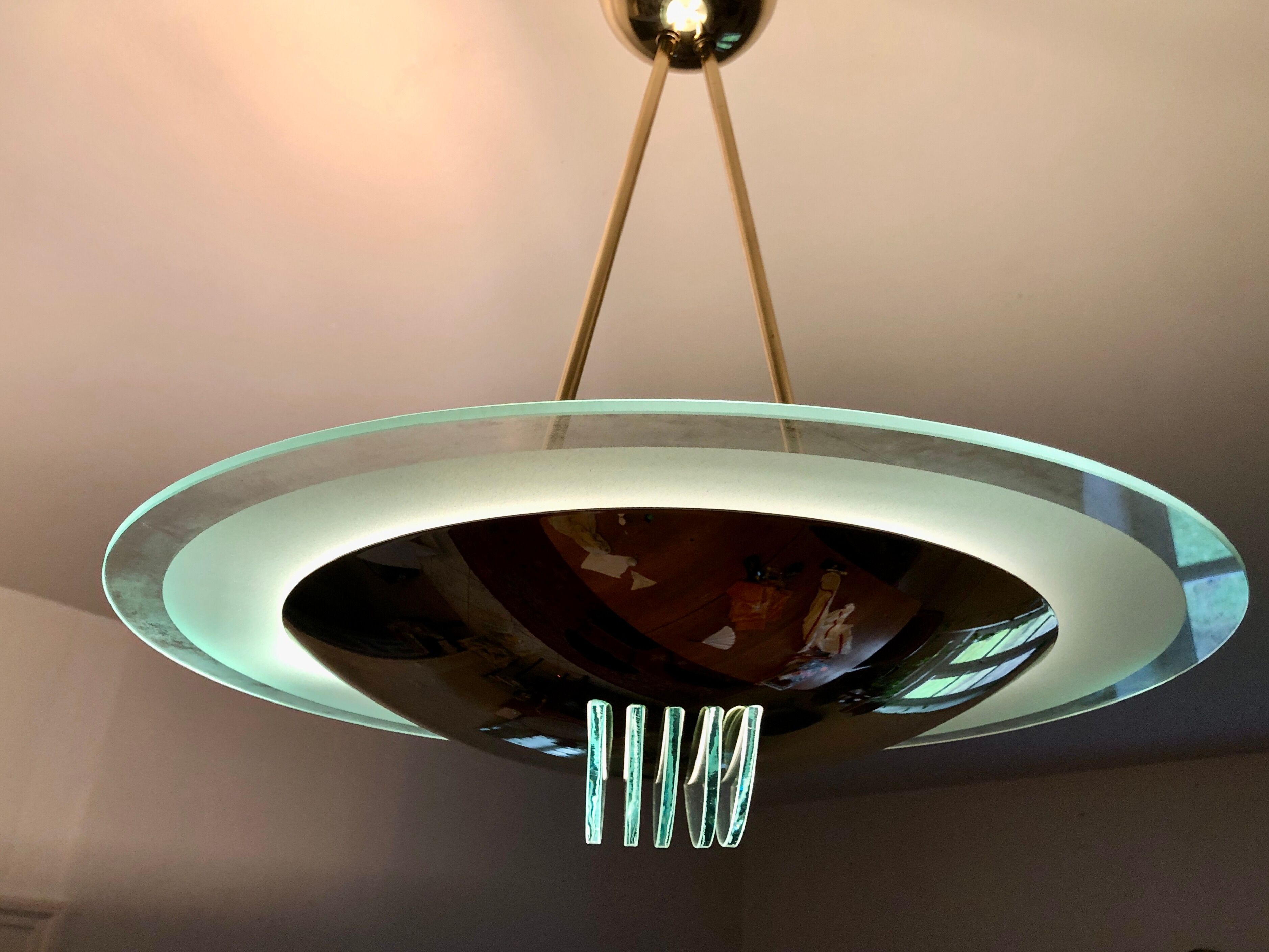 Suspension in gilded brass, Italian design from the 1970s.