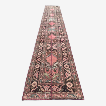 Distressed turkish narrow runner 409x70 cm wool vintage tribal rug
