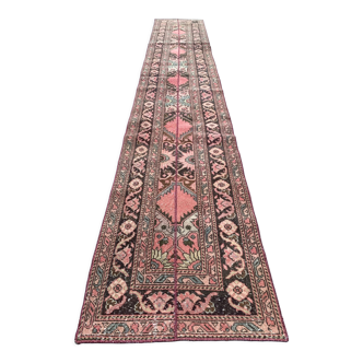 Distressed turkish narrow runner 409x70 cm wool vintage tribal rug