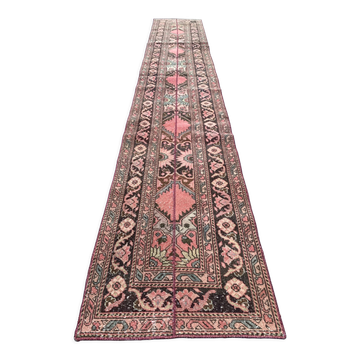 Distressed turkish narrow runner 409x70 cm wool vintage tribal rug
