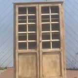 Wardrobe, bookcase, old Parisian glass-fronted dresser in raw wood
