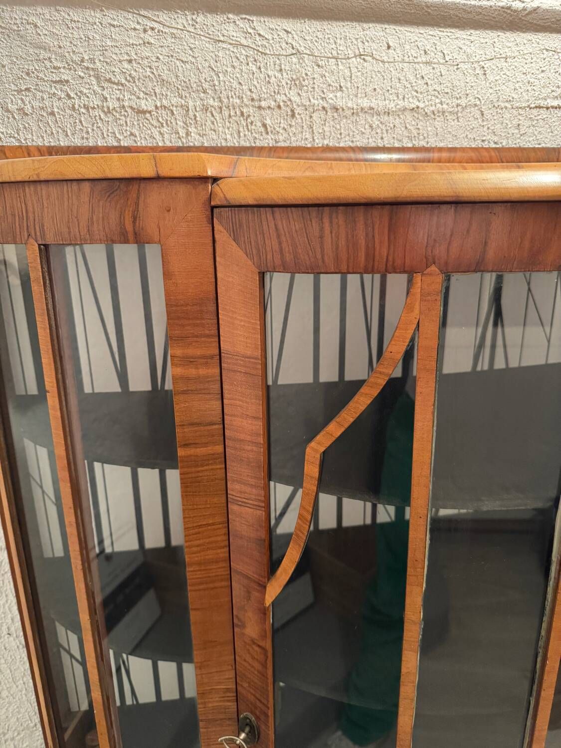 Vintage curved display case in wood and glass – Art Deco style / 1940s
