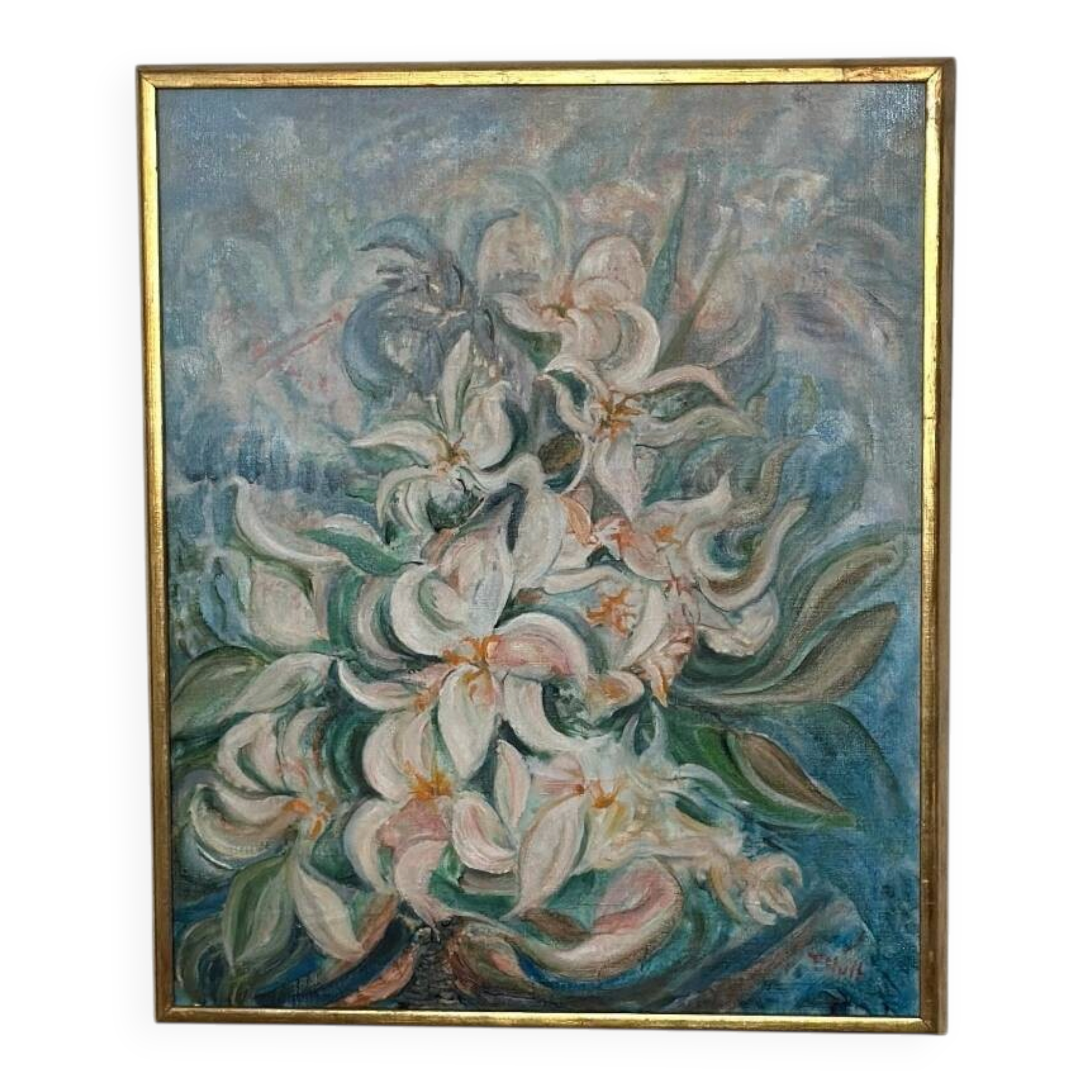 Mid Century Swedish Oil on Canvas – “White Lilies” by Torsten Hult