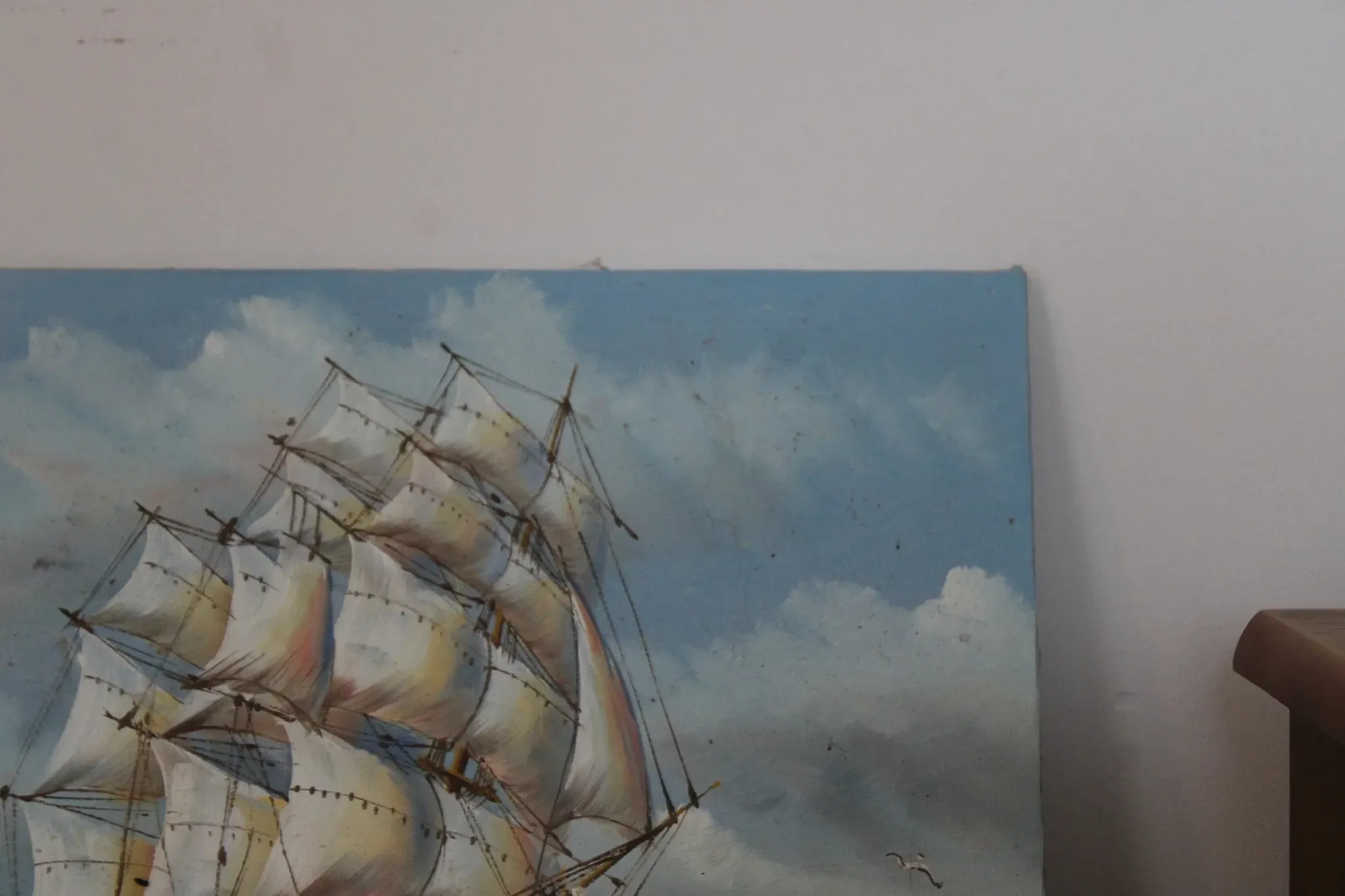 Marine painting on canvas signed "Sartini" – Large sailing ship at sea – 40 × 30 cm