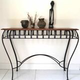 Chestnut console and wrought iron