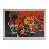 Yves Ganne : Le panier de pêches, lithographie originale signée