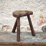 Vintage wooden tripod stool, mountain work, wabi-sabi, shepherd.