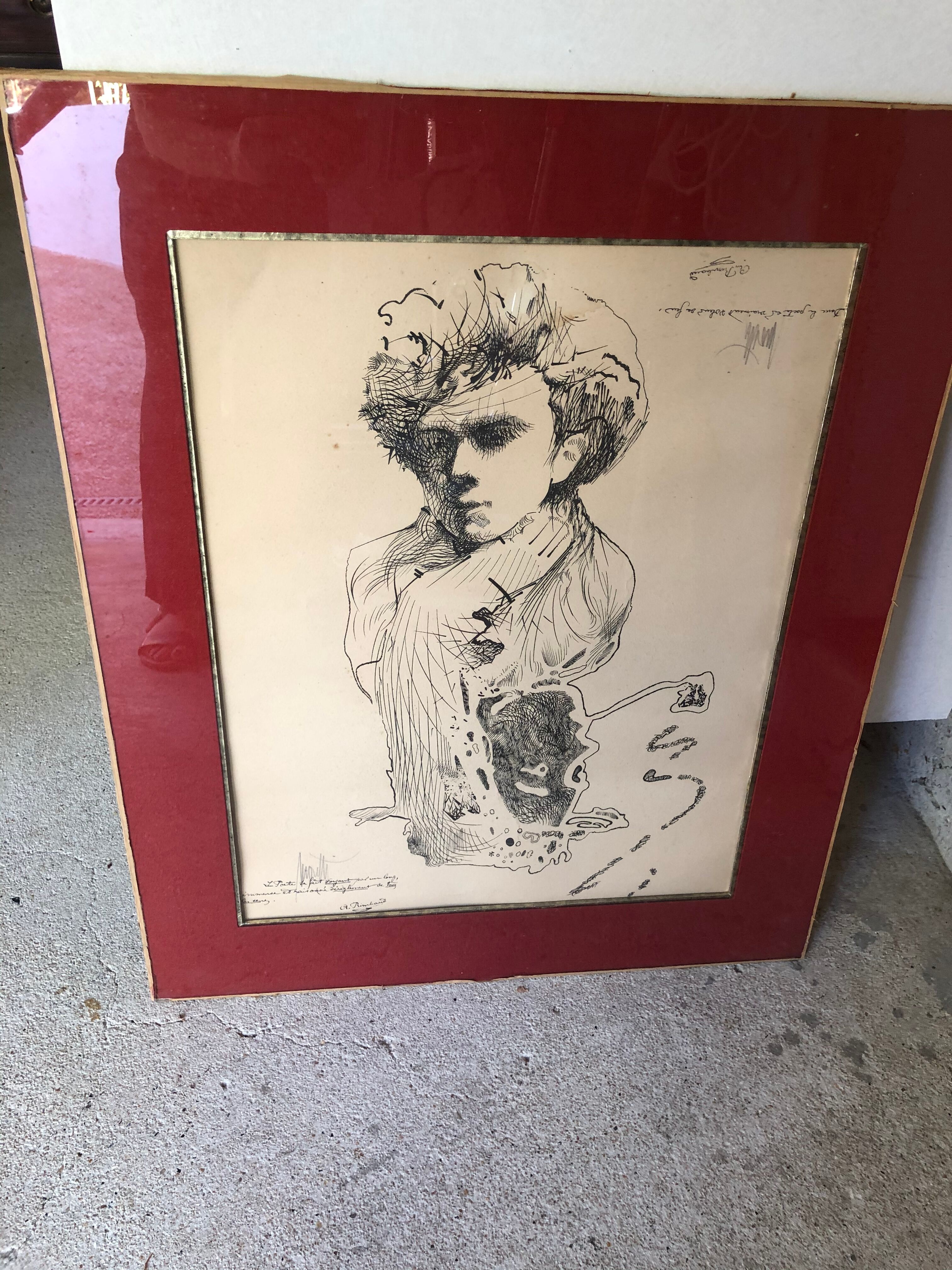 Lithograph Moretti Rimbaud / Verlaine