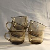 Set of 5 smoked glass cups from the 70s
