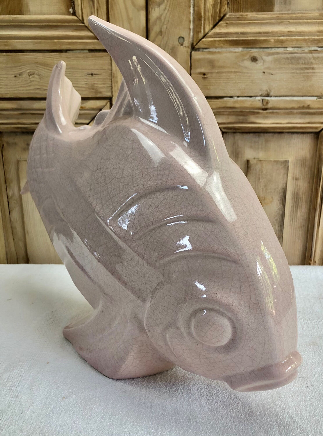 Sculpture poisson craquelé Art Déco céramique Le Jan