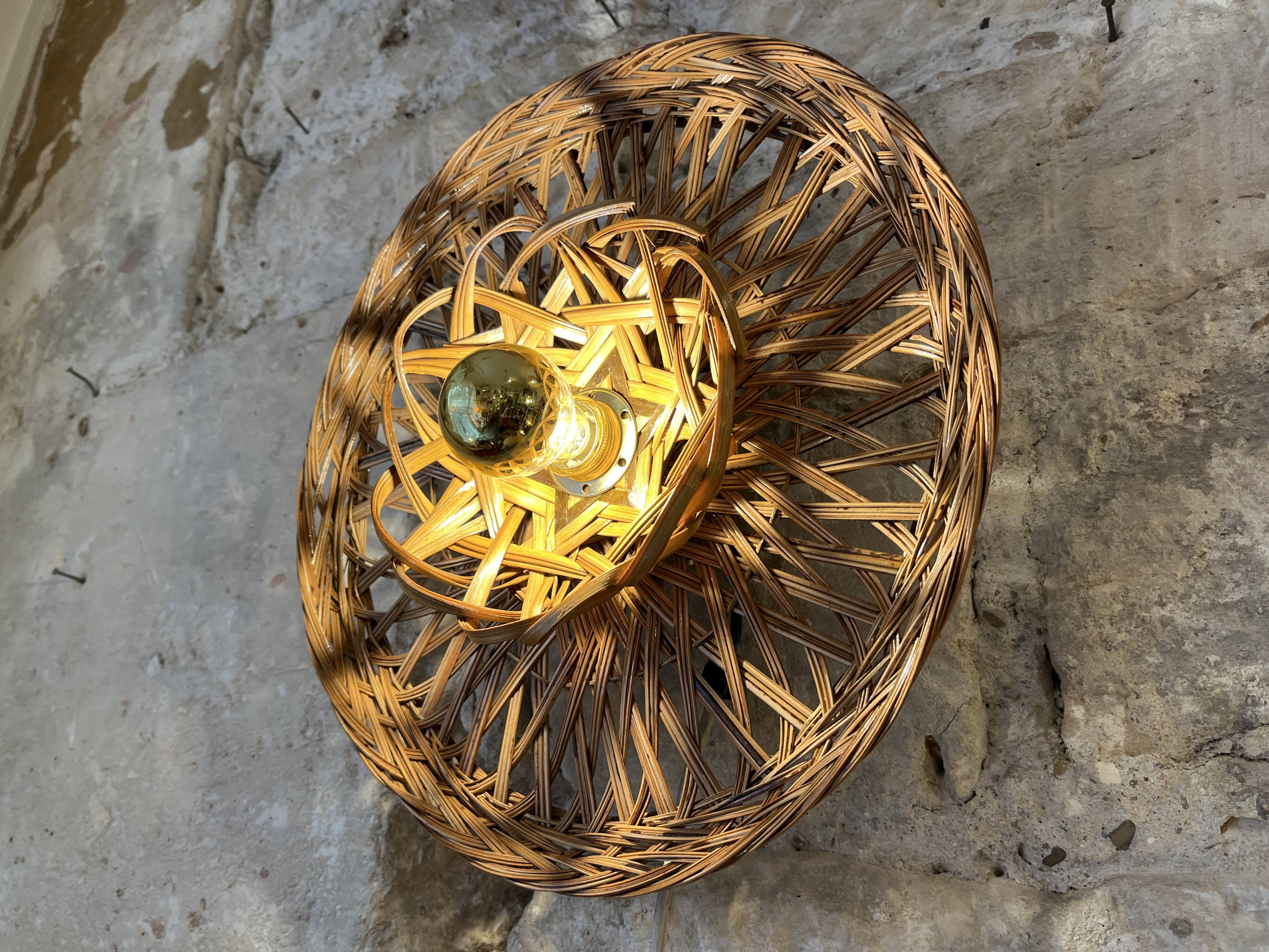 Vintage rattan basket wicker wall light 32 cm
