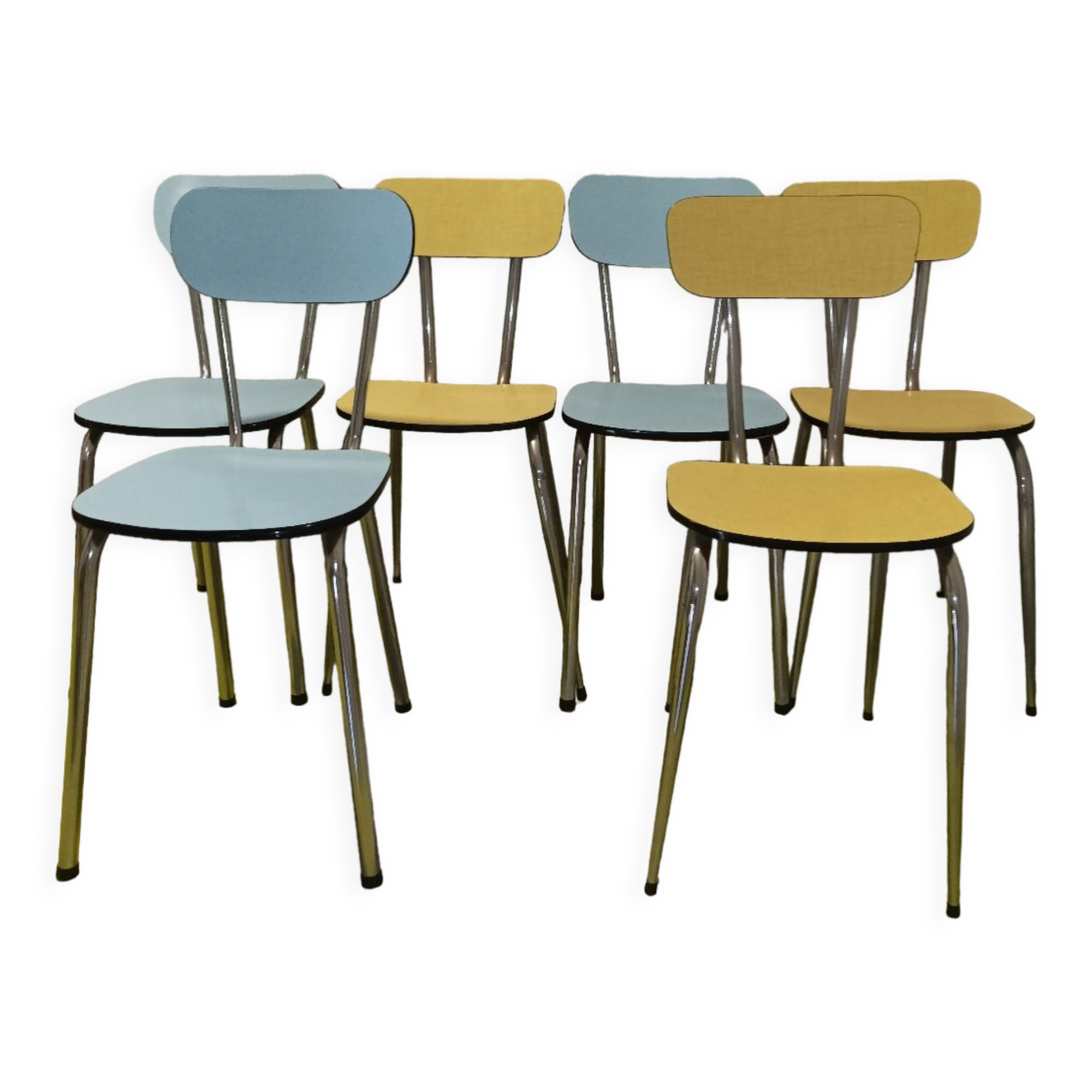 6 vintage formica blue yellow kitchen chairs
