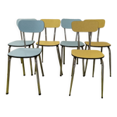 6 vintage formica blue yellow kitchen chairs