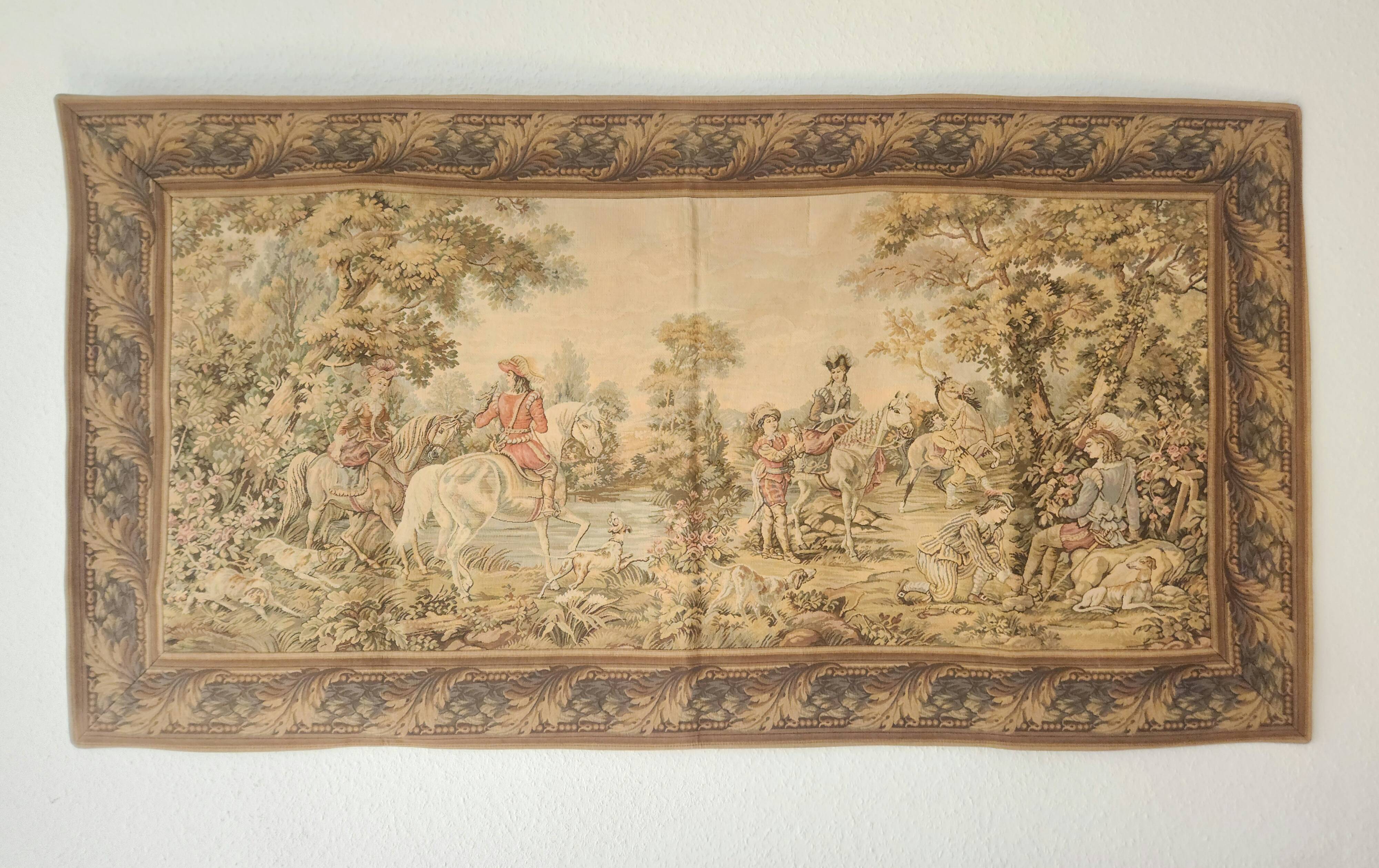 Tapestry Gobelin Hunting Landscape Rococo Jacquard Aubusson Style